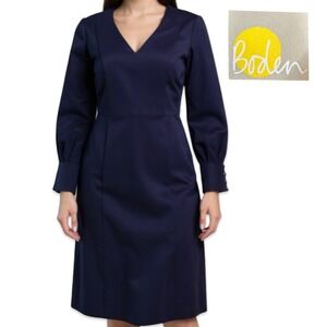 Boden Hannah Sheath Dress Women's US 6P Navy Blue V-Neck Long Sleeve Knee Length